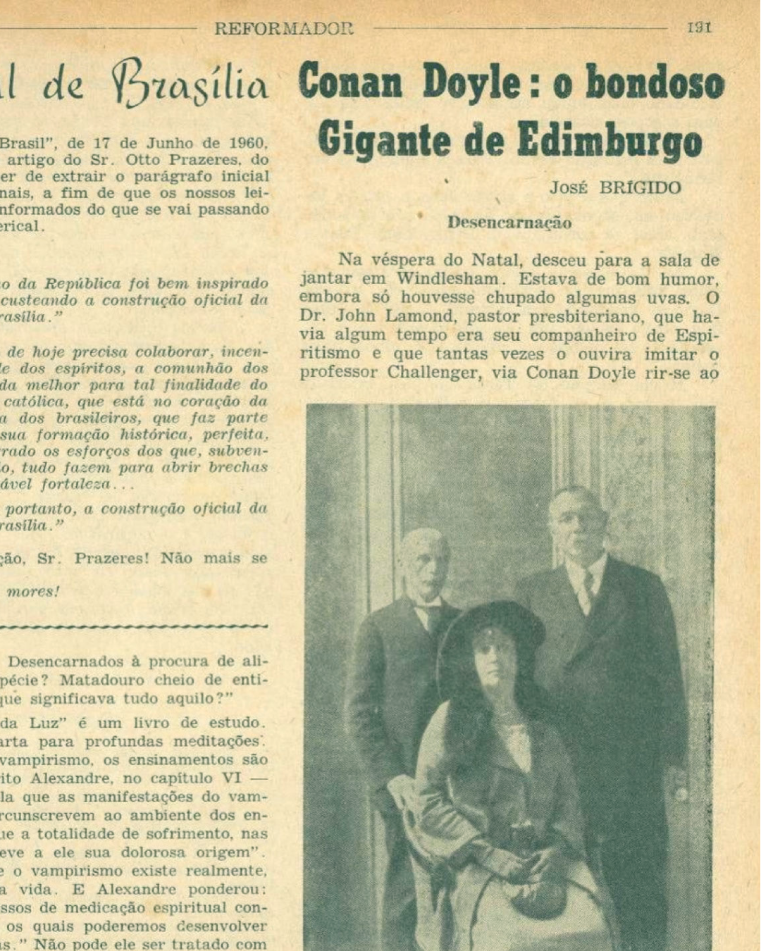 Recorte da página do periódico Reformador, editado pela Federação Espírita Brasileira. Na imagem há um título que diz 