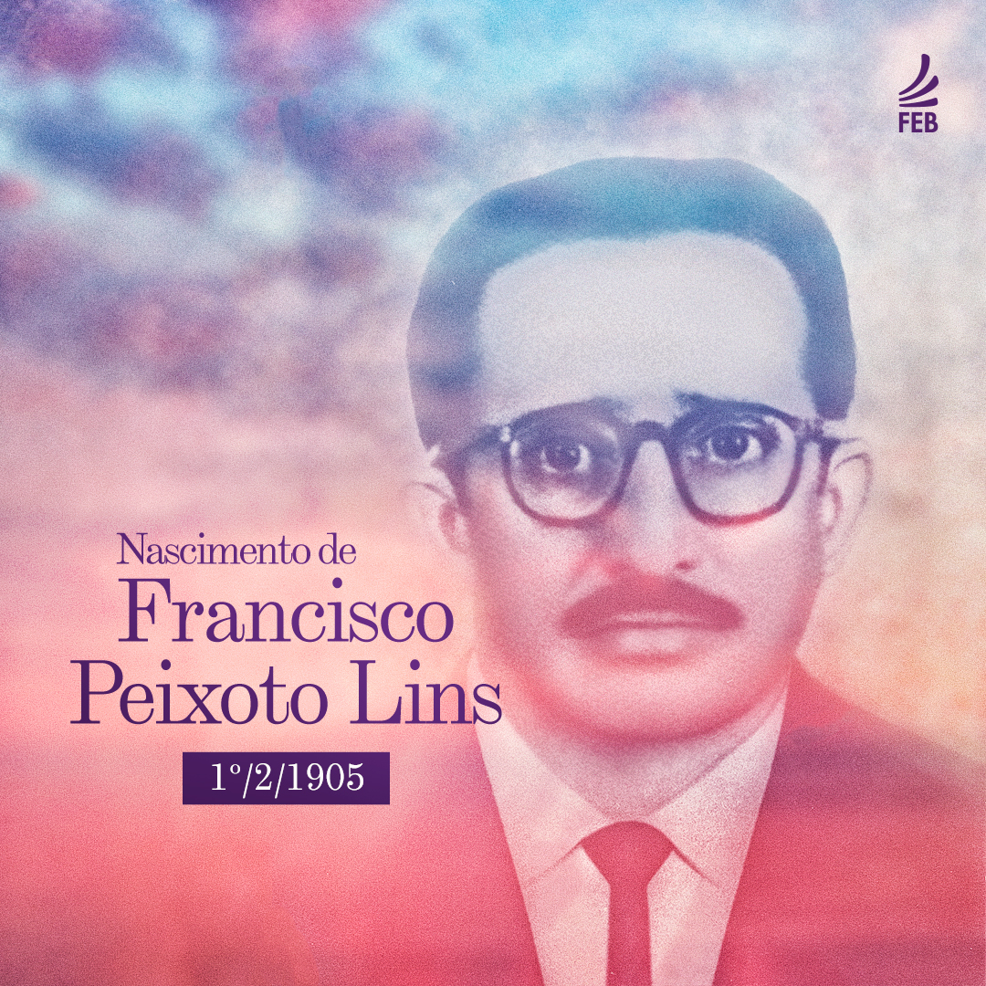 Ilustração em tons de rosa com a imagem de um homem à frente e um texto à esquerda. O homem é Francisco Peixoto Lins, com cerca de 50 anos, roupas e cabelos ao estilo da década de 1900. O texto diz: 