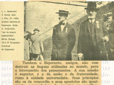 Recorte do periódico Reformador, ano 58, edição 2, publicado em 1940 com o texto A missão do Esperanto pelo Espírito Emmanuel, com psicografia de Chico Xavier, que diz: 
